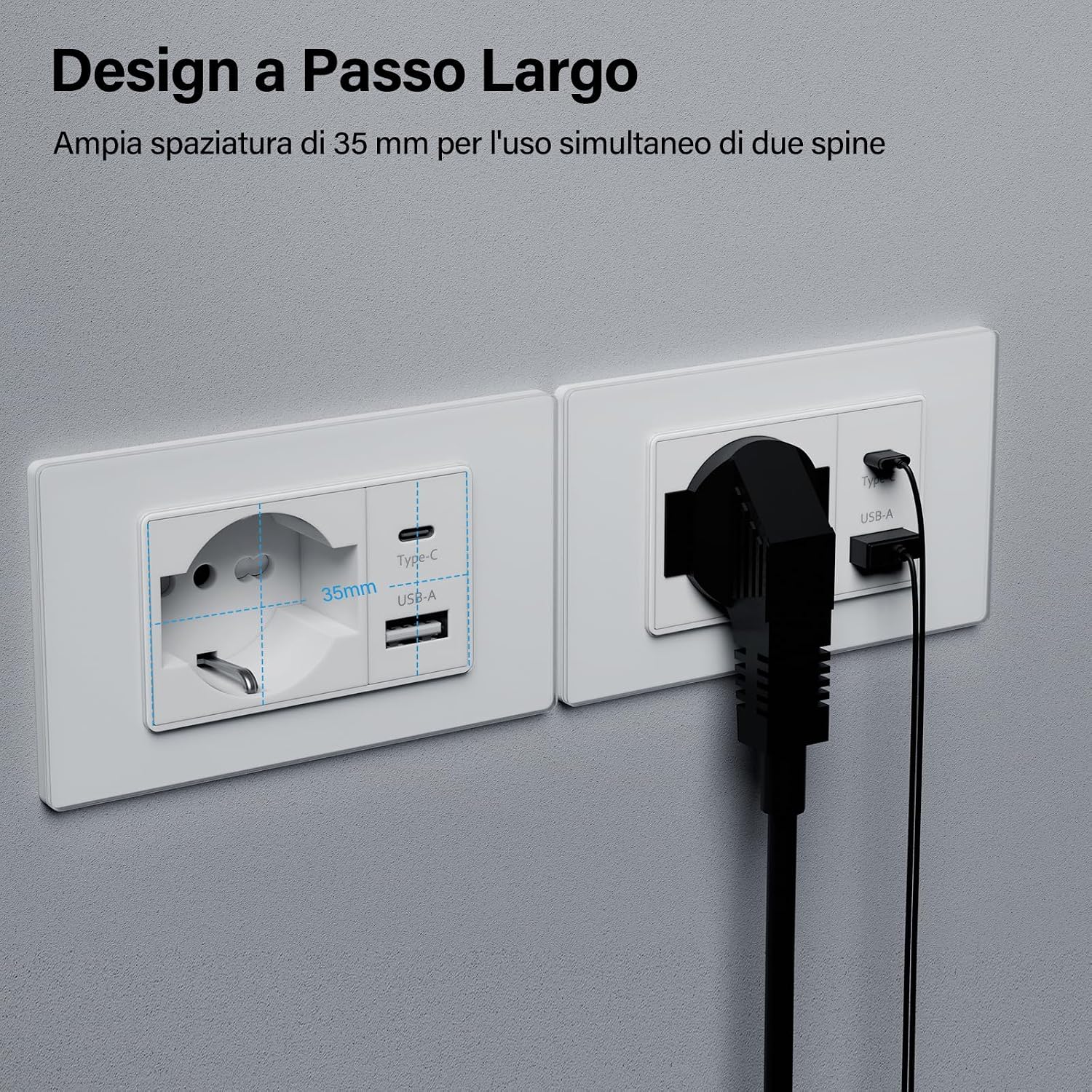 Thumbnail 6 de BSEED Presa Schuko e Presa Italiana con USB-A e Type-C 118 mm: potenza e compatibilità per la casa italiana