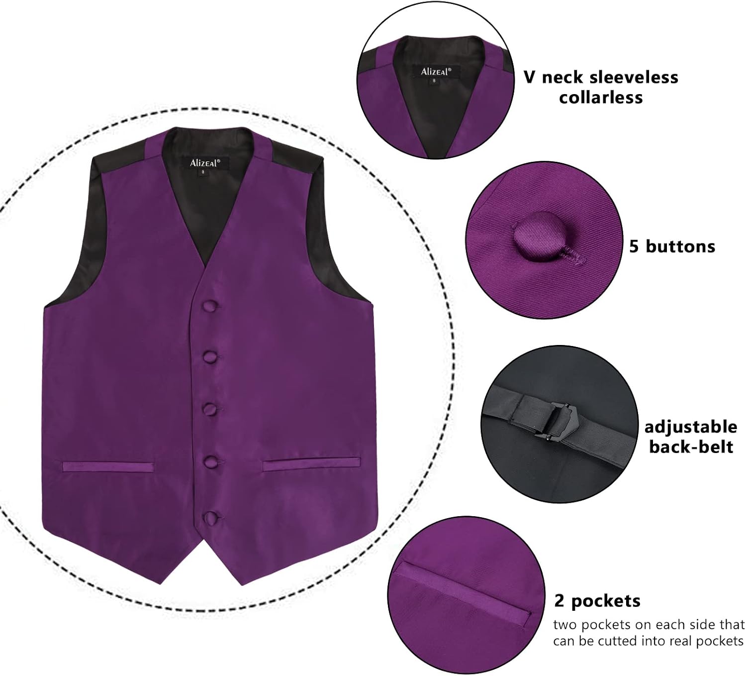 Thumbnail 6 de Alizeal Boys 3pc Bow Tie, Necktie & Waistcoat Set — Solid Colour