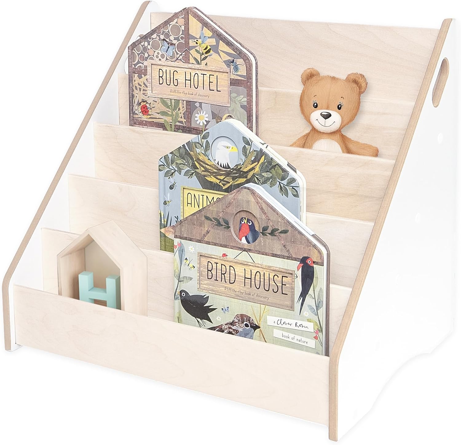 Detalle de MAMOI Bücherregal für Kinder – praktischer Aufbewahrungszauber im Montessori-Design