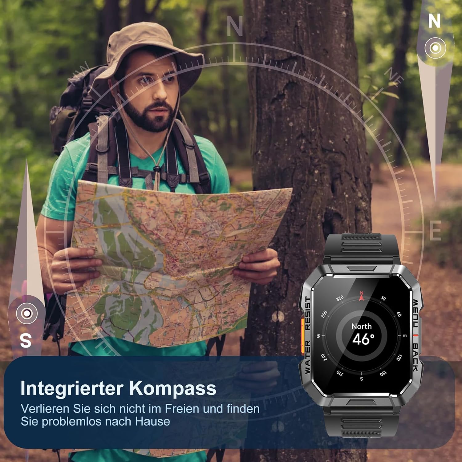 Detalle 2 de Blackview Smartwatch Herren – Fitnessuhr mit Telefonfunktion, IP68, 100+ Sportmodi