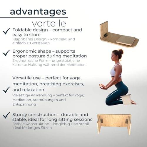 Detalle 2 de CAWI Klappbare Meditationsbank – Ergonomischer Meditationshocker für Yoga, Meditation und Gebet