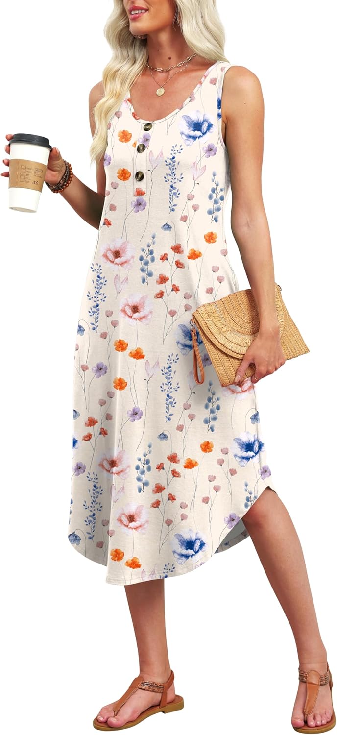 Thumbnail 2 de WIHOLL Summer Midi Dress for Women 2026 with Button Front and Pockets