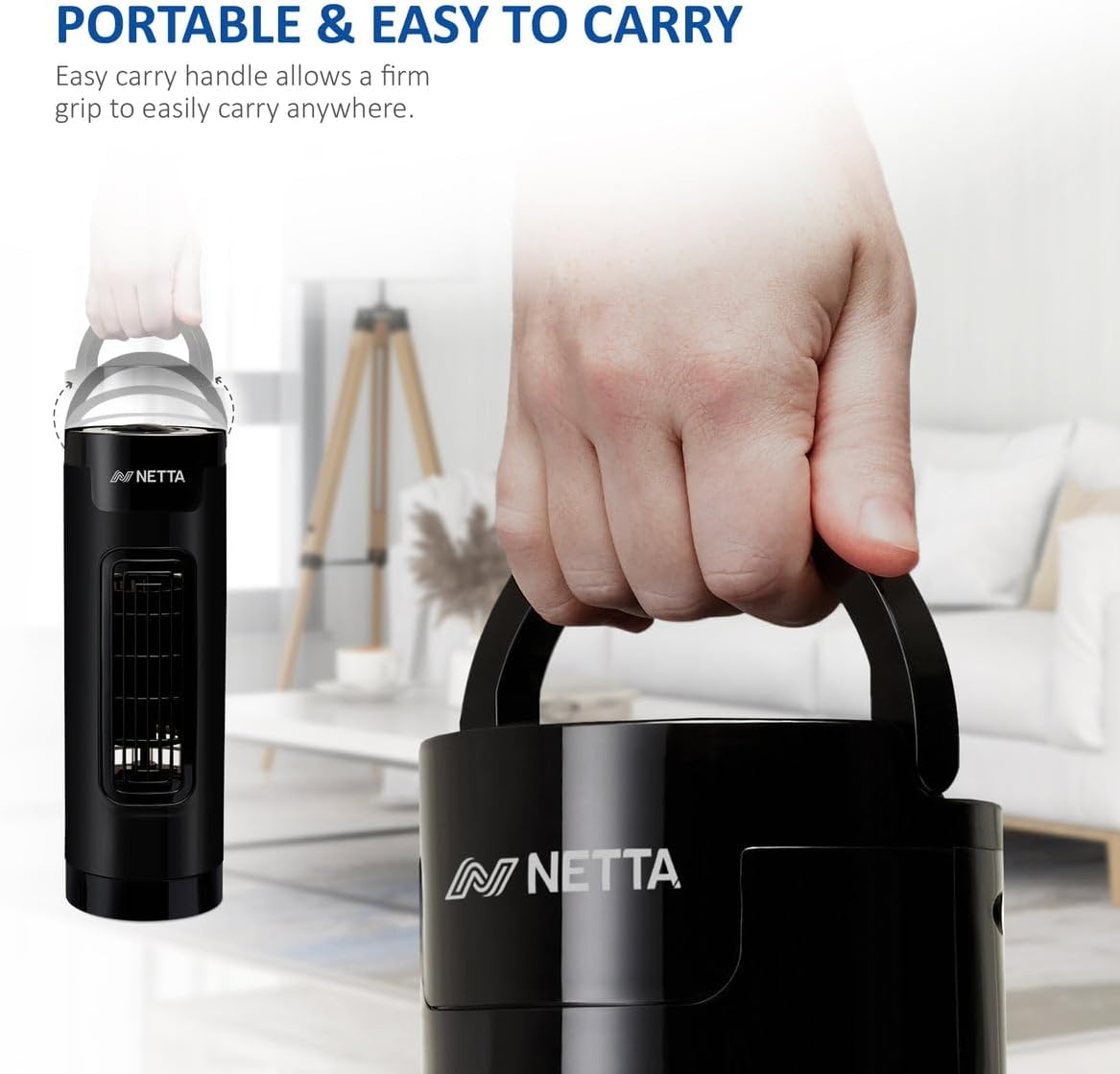 Thumbnail 5 de NETTA 14 Inch Mini Tower Fan with 65° Oscillation, 3 Speeds and Quiet Operation (Black)