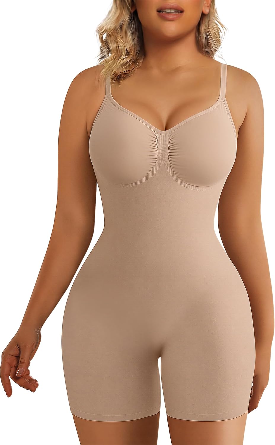 SHAPERX Tummy Control Bodysuit, Mid-Thigh Shaper Shorts, Seamless Design