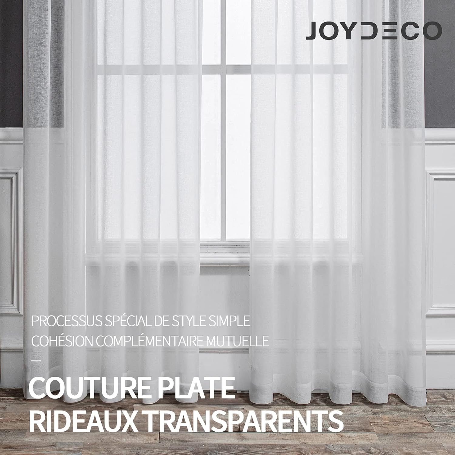 Detalle 2 de Joydeco Lot de 2 rideaux voilages blancs 140 x 137 cm