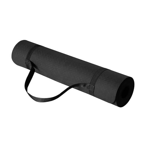 Amazon Basics tappetino fitness e yoga con tracolla in TPE spesso 0,6 cm, nero