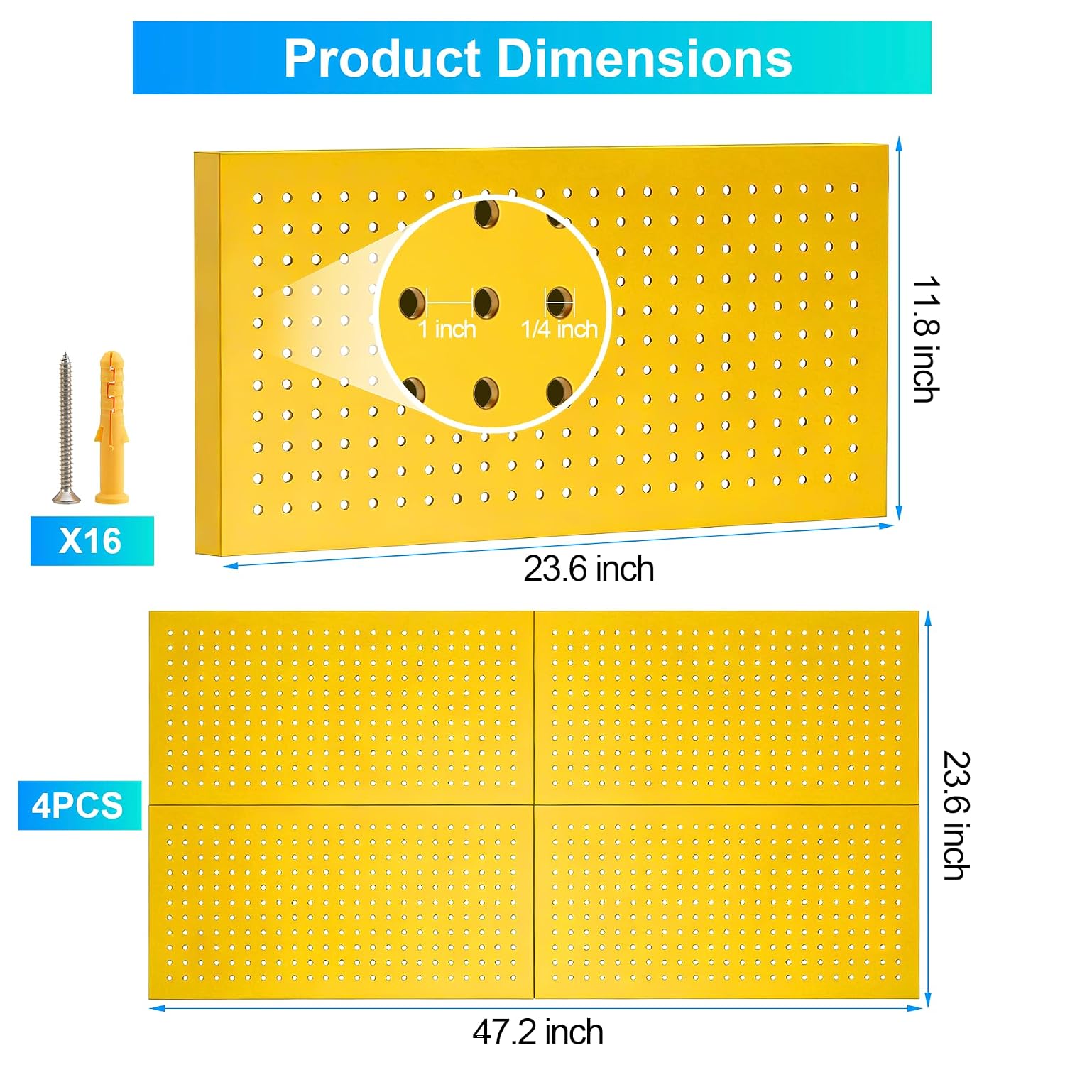 Detalle 1 de Cityeagle Metal Pegboard Panels, 4-Pack