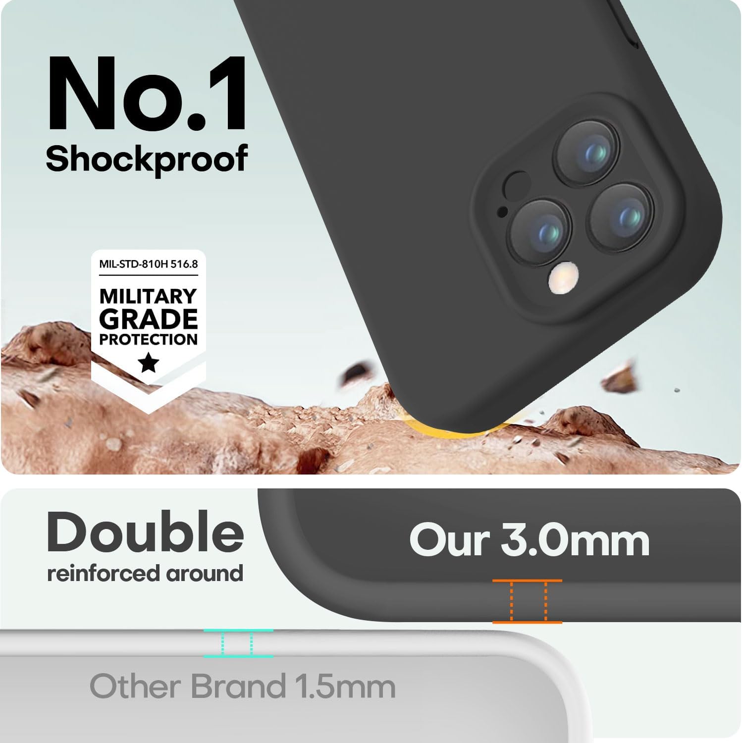 Thumbnail 3 de LOVE 3000 Designed for iPhone 14 Pro Case — Premium Silicone with Soft Anti-Scratch Lining, Shockproof Protection (Black, 6.1")