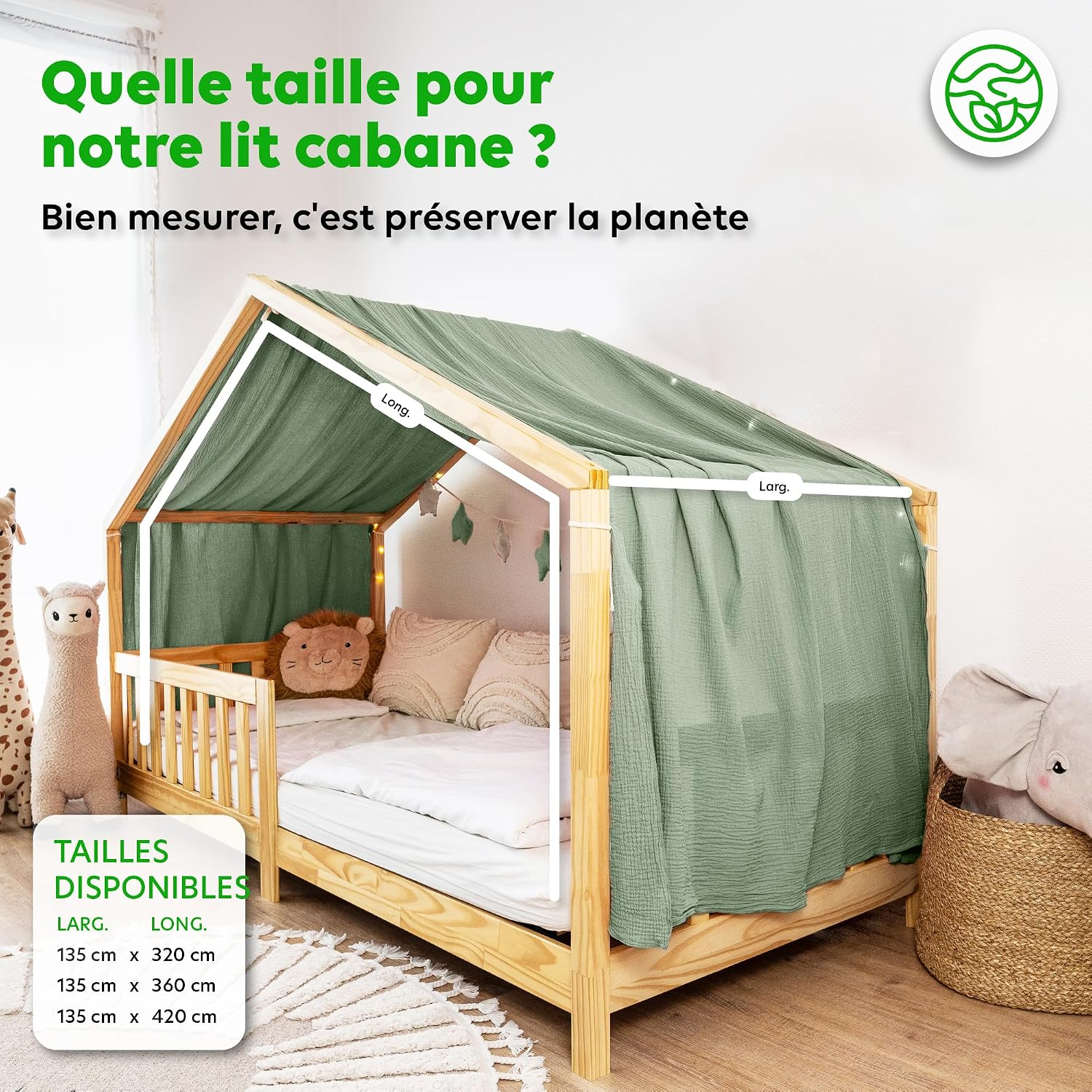 Detalle de lilimaus BH-HB-SINGLE-135x320-GRÜN bedhemel van mousseline katoen, handgemaakt