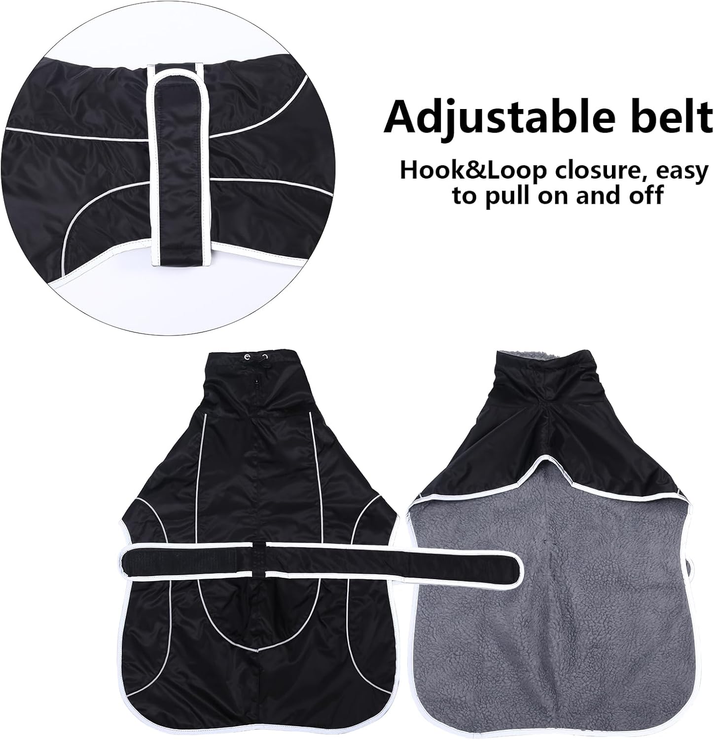 Thumbnail 4 de Morezi Greyhound Winter Coat (Whippet Coat) with Padded Fleece Lining – Water Resistant, Reflective & Adjustable Bands, Black, Large