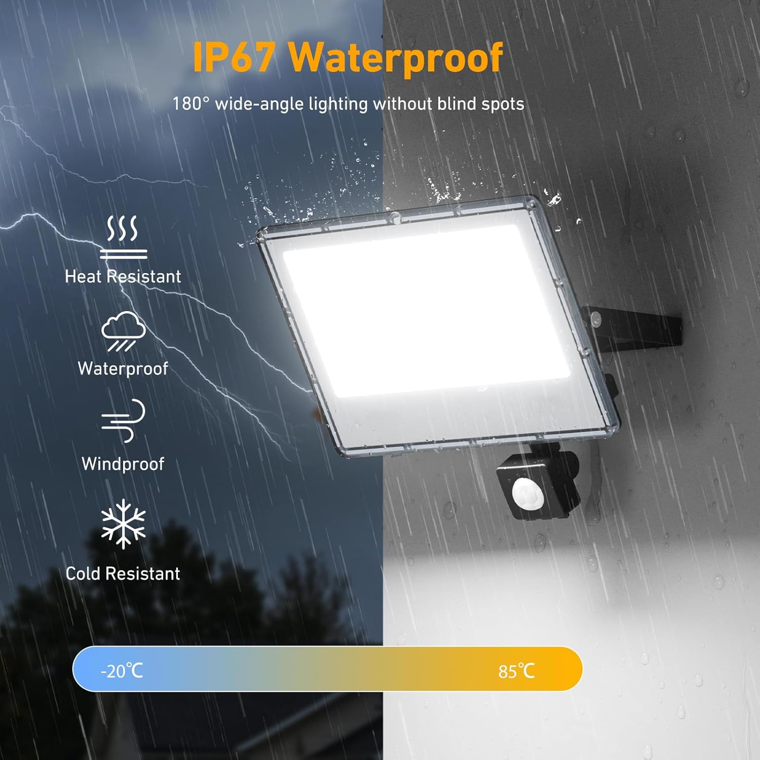 Detalle de Projecteur LED Extérieur 50W avec Détecteur de Mouvement 6 en 1 – IP67, 5000 lm, 7000K