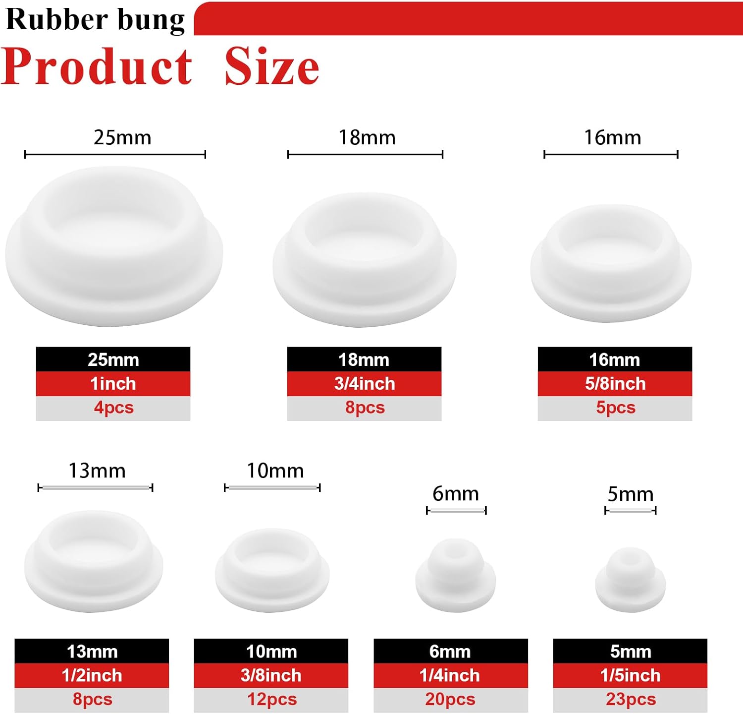 Thumbnail 1 de Tnisesm TN-45-3 Silicone Hole Plugs, 80 Pieces in 7 Sizes, White