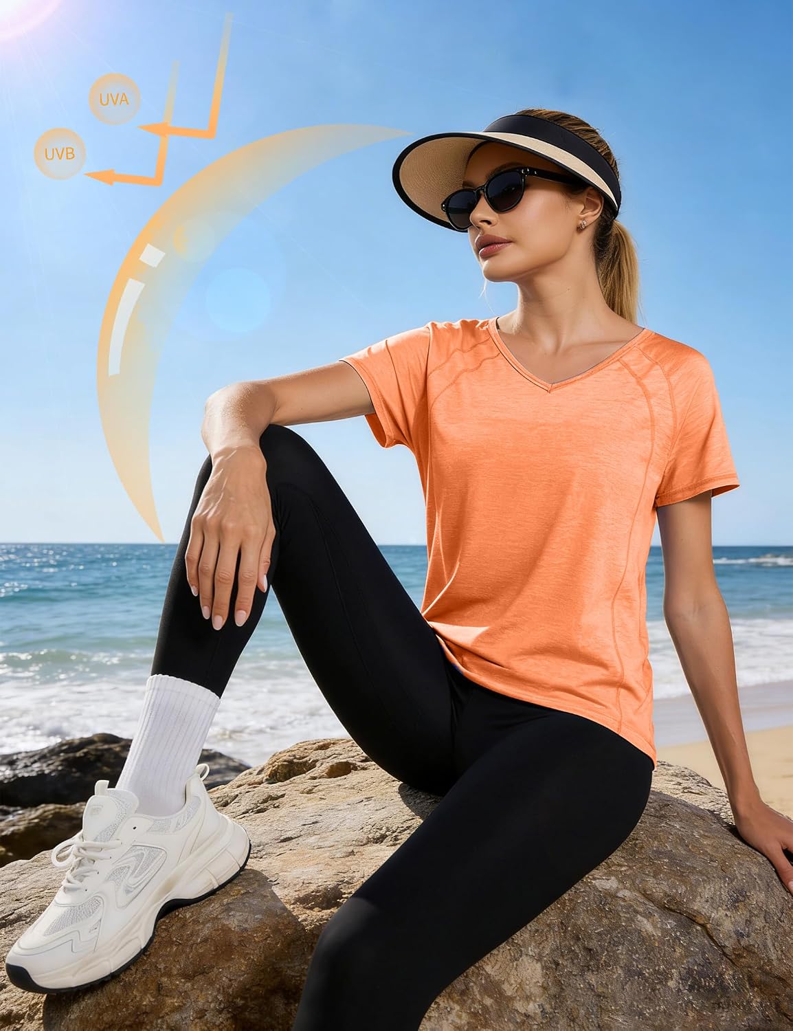 Detalle de Wayleb Maglietta Sportiva da Donna, Scollo a V, Manica Raglan, Traspirante — T-Shirt Fitness e Yoga