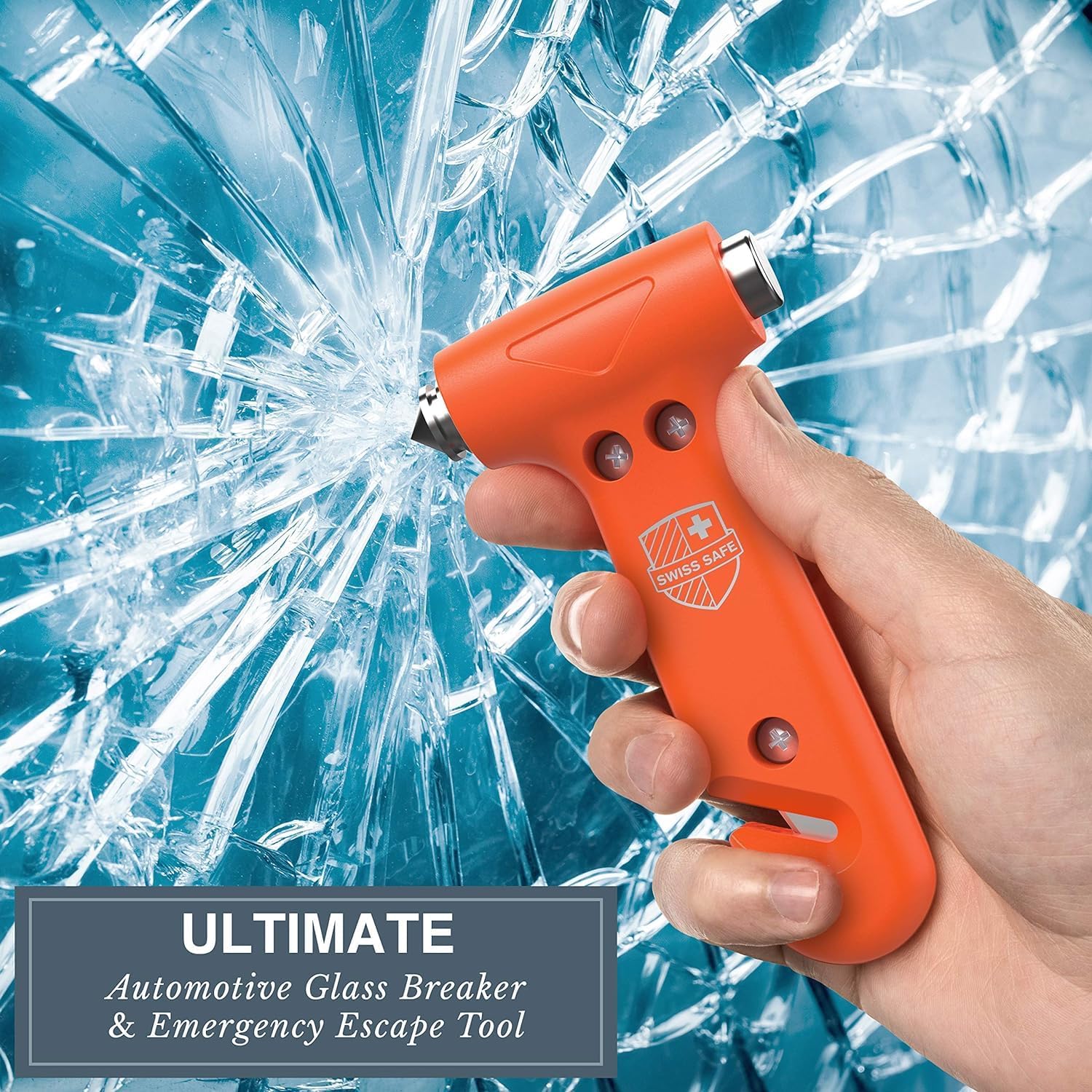 Detalle 2 de Swiss Safe Durable 5-1 Car Safety Hammer & Seatbelt Cutter (Orange) — 2 Pack