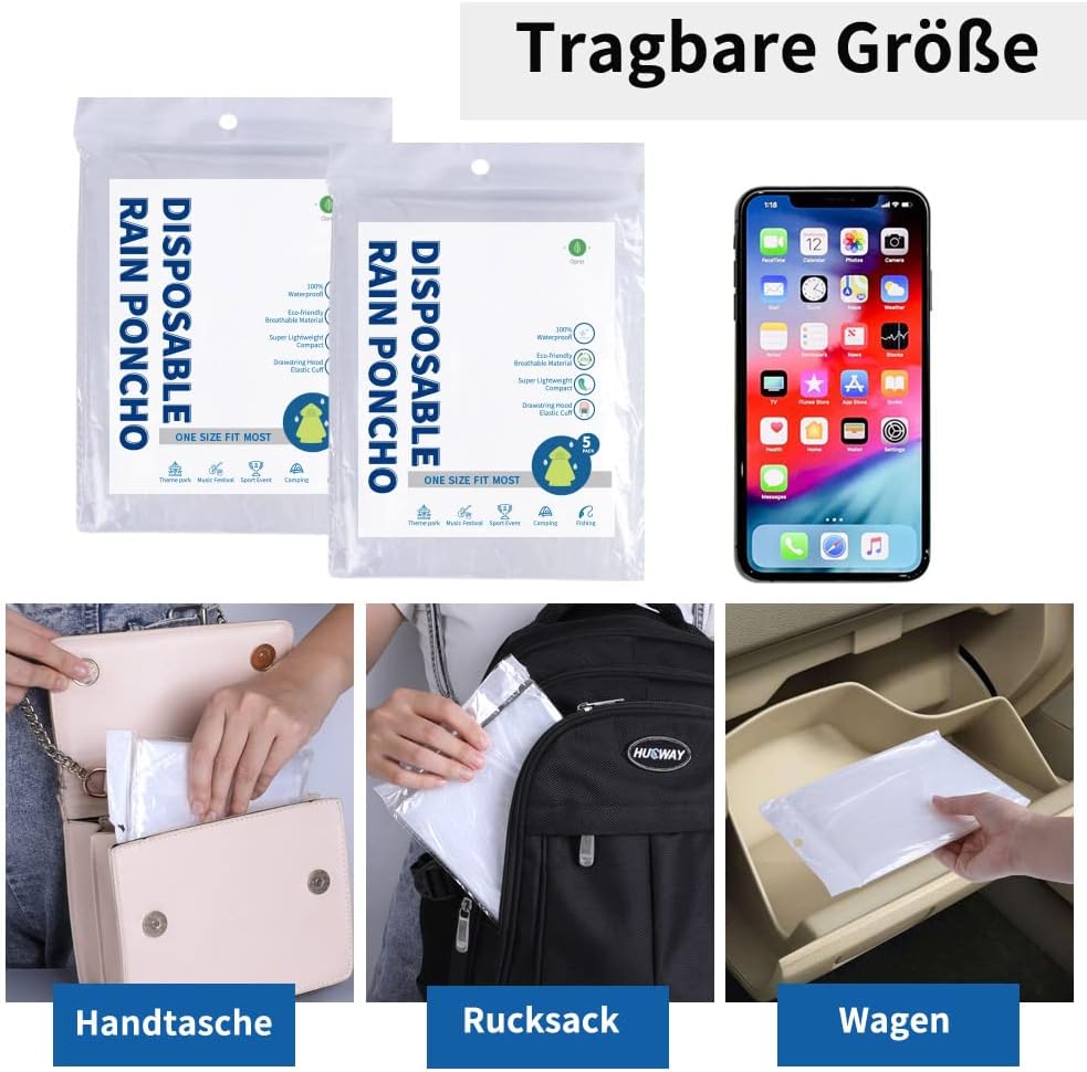 Detalle de Opret Regenponcho Transparent 5/10/20 Stück – Durchsichtig, Wasserdicht, leichtgewichtig