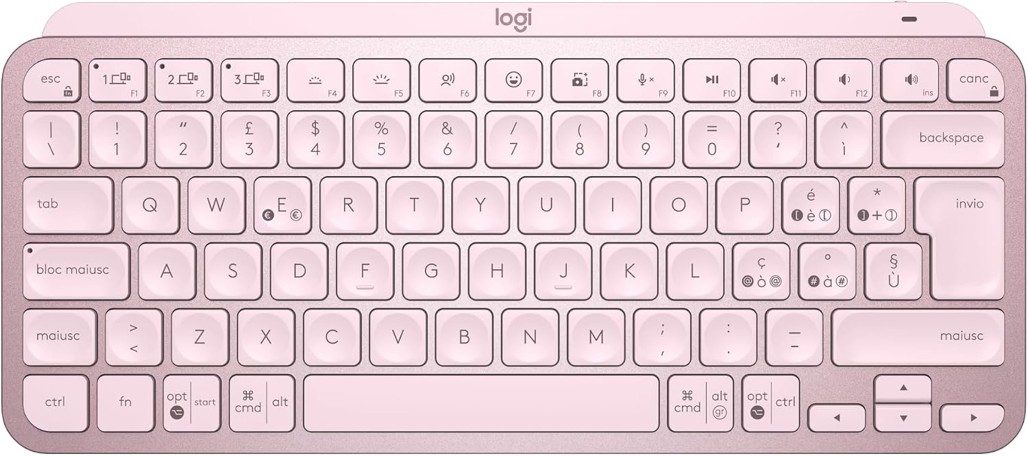 Detalle de Logitech MX Keys Mini Tastiera Illuminata Wireless – Rosa, USB-C, Multi‑dispositivo, ITA QWERTY
