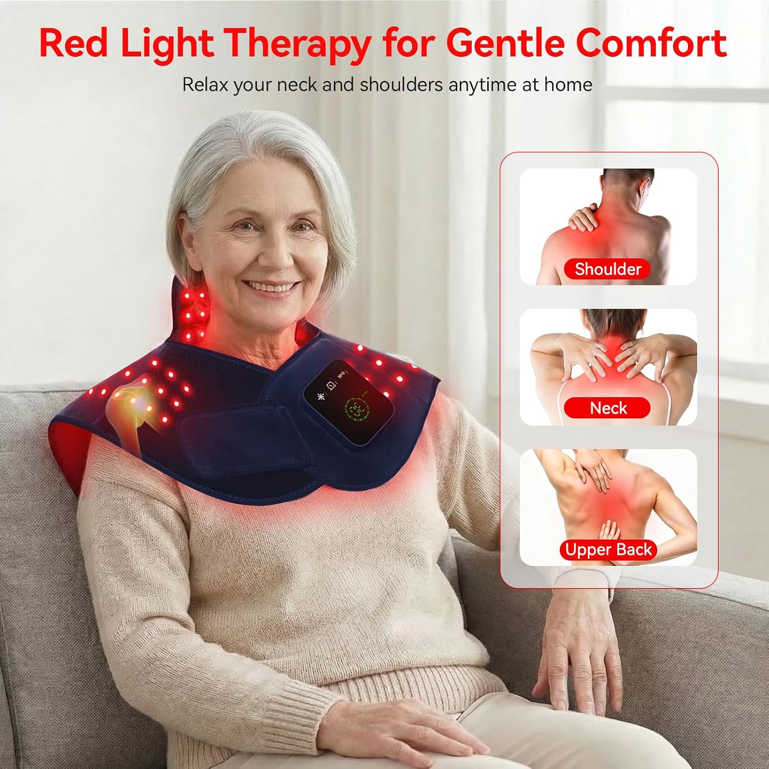 Detalle de Red Light Therapy for Neck and Shoulders: Cordless 660nm & 850nm Wrap with 5000mAh Battery