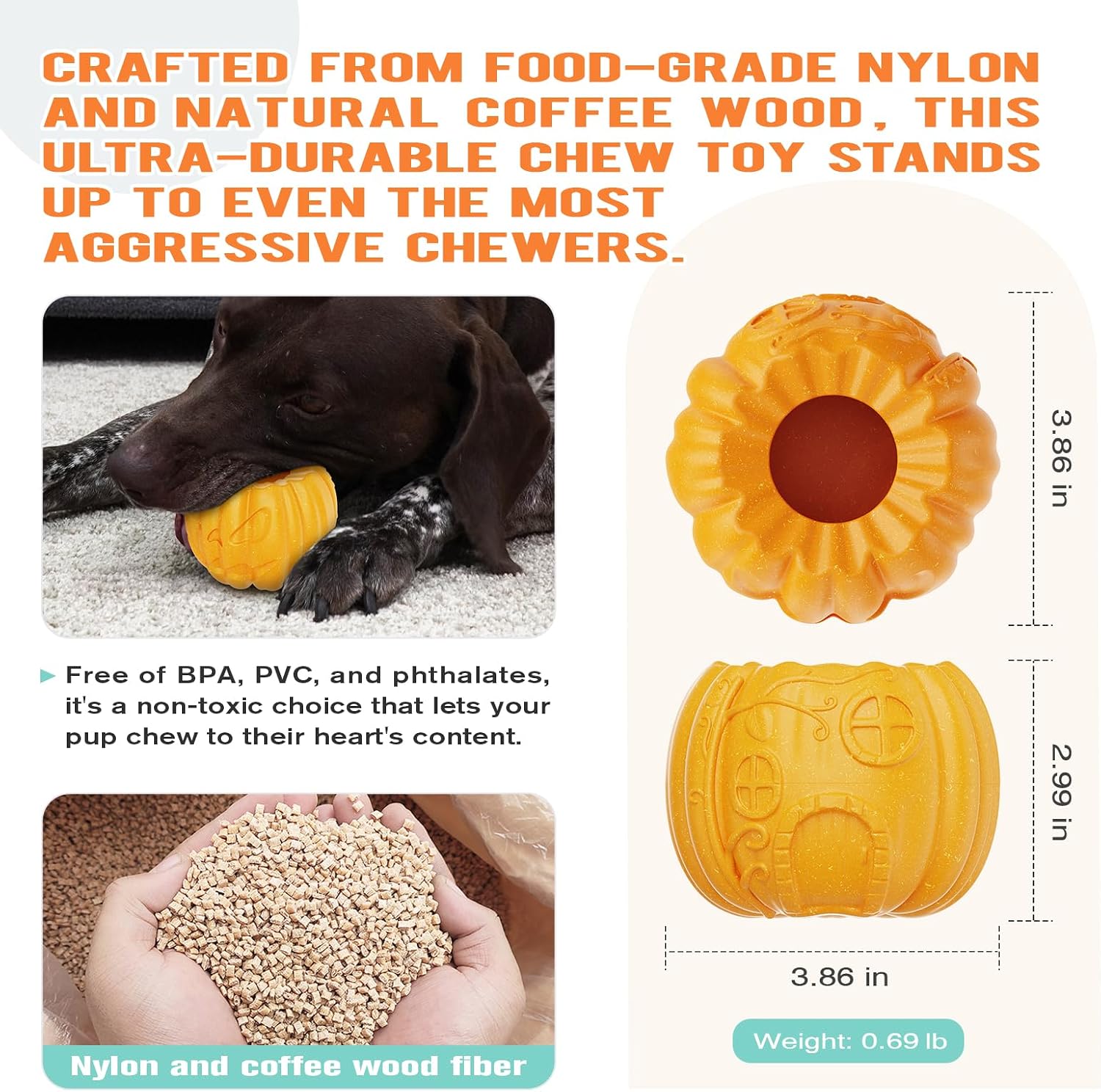 Detalle de DAMDANLUNO Dog Chew Toy, Nylon and Coffee Wood Fiber