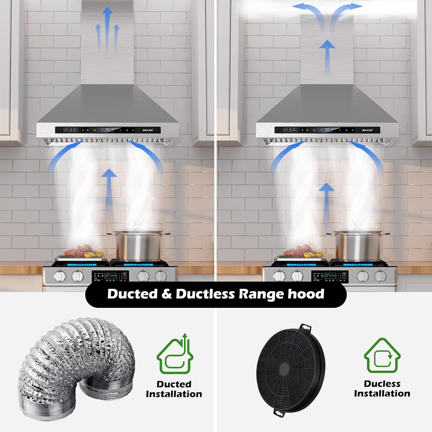Thumbnail 4 de BRANO Wall-Mount Range Hood, 36-Inch