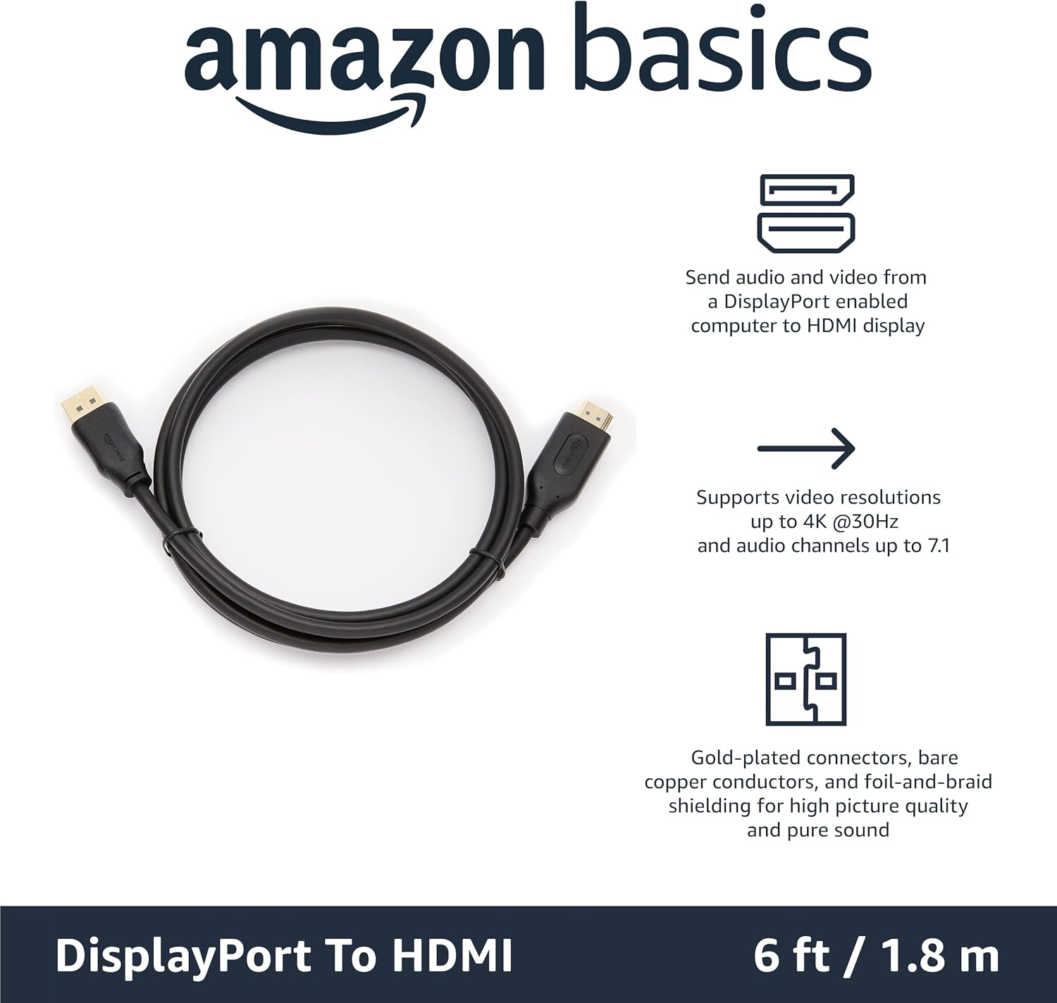 Detalle 2 de Amazon Basics DisplayPort to HDMI 6 ft