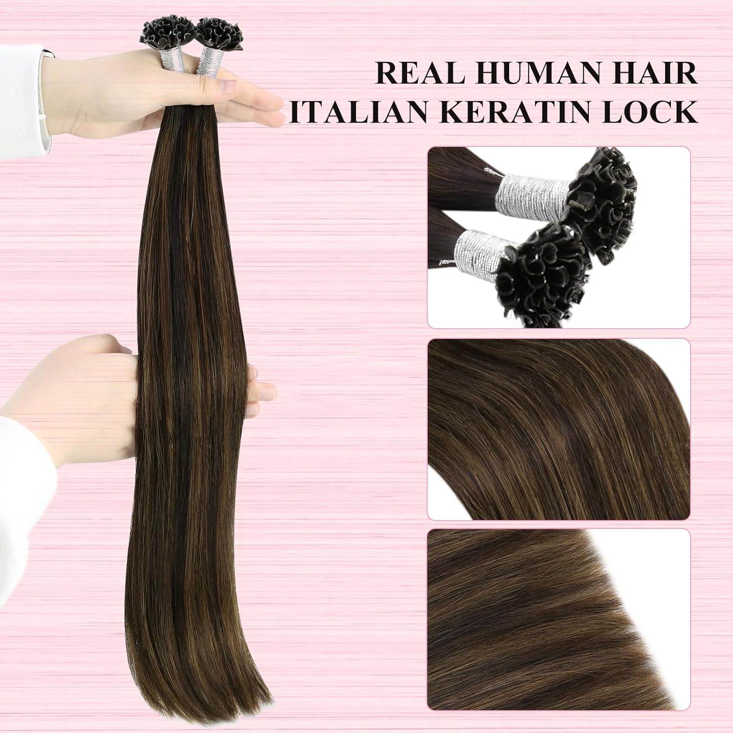 Detalle de YoungSee 60 cm Echthaar Extensions U-Tip Bondings Braun Ombre – Natürliche Länge, sanfter Keratinbond