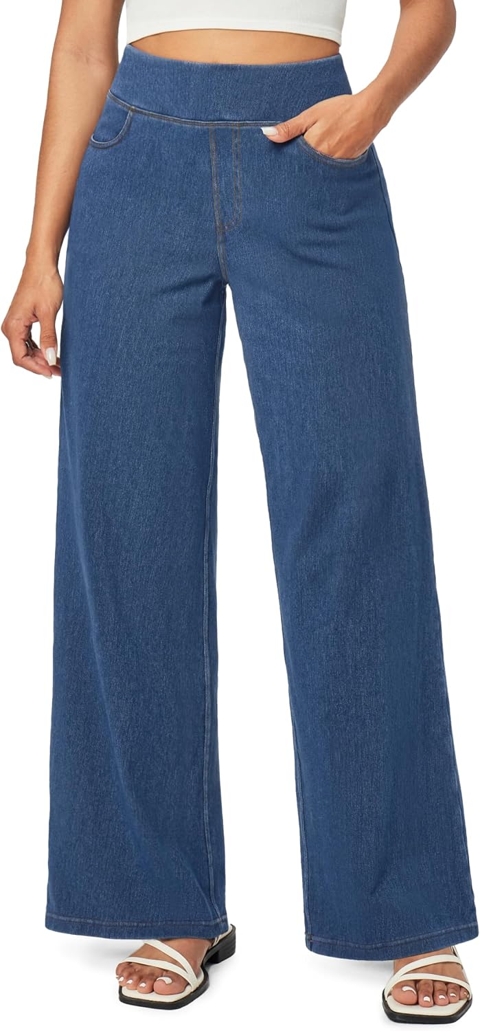 Detalle de IUGA Women's Wide-Leg Jeans, High Waist, Casual Straight