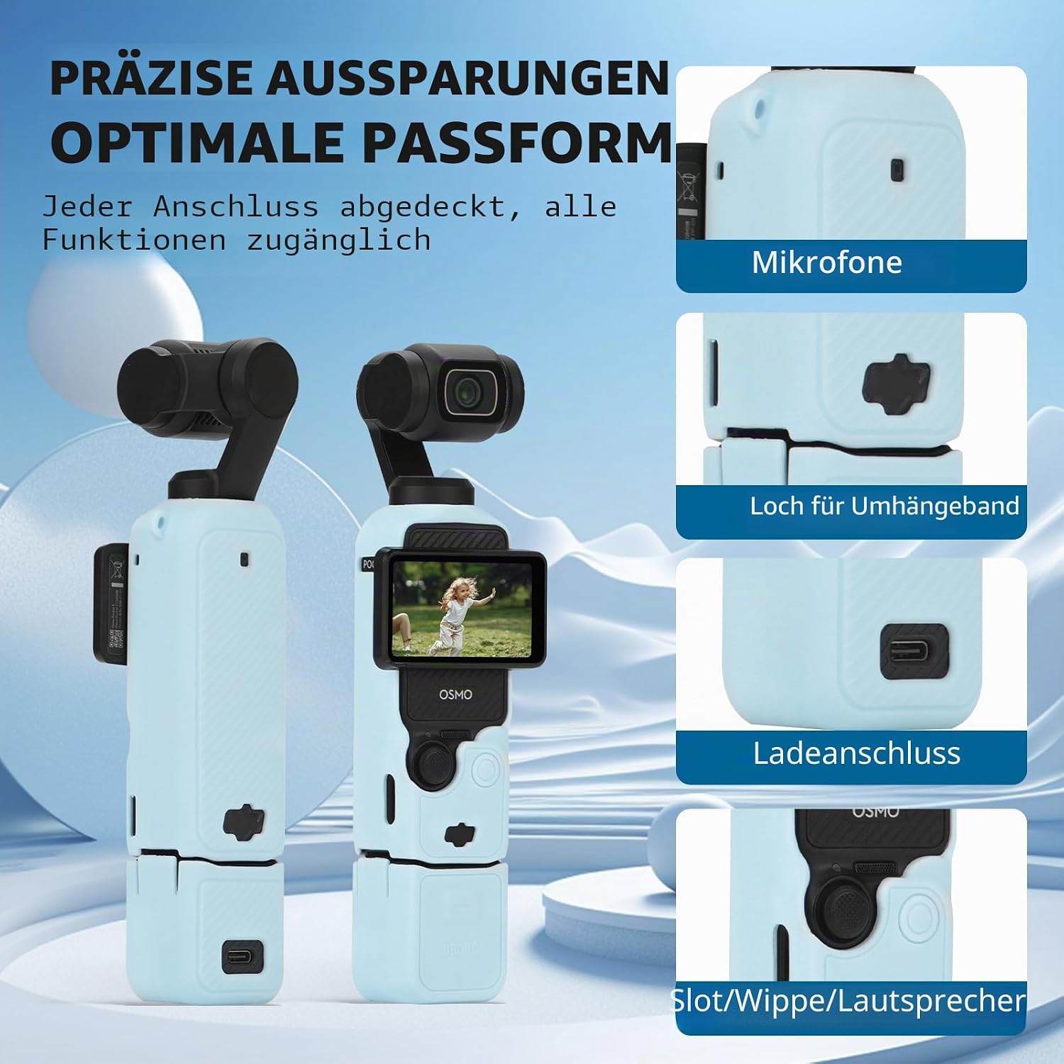 Detalle de BRDRC Pocket 3 Silikonhülle – Rundum-Schutz für DJI Osmo Pocket 3 (Creator Combo), Blau