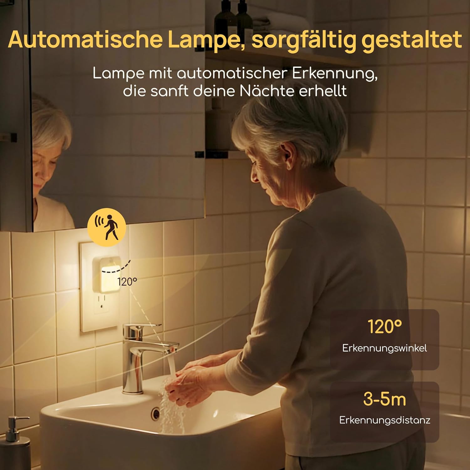 Thumbnail 3 de Nachtlicht Steckdosen mit Bewegungsmelder – 2er-Set, warmweißes Licht, dimmbar, automatischer Auto-Modus