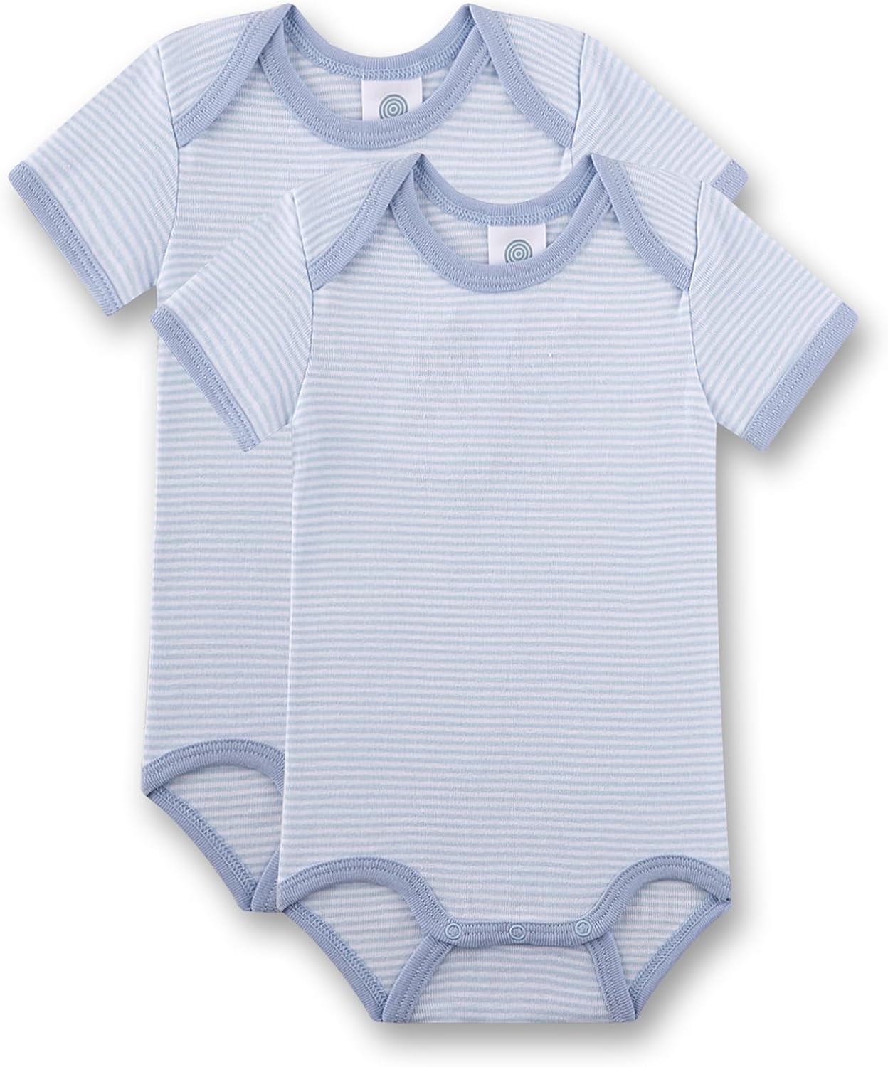 Detalle de Sanetta Baby-Body Doppelpack Kurzarm Blau-Weiß Ringel aus 100% Bio-Baumwolle
