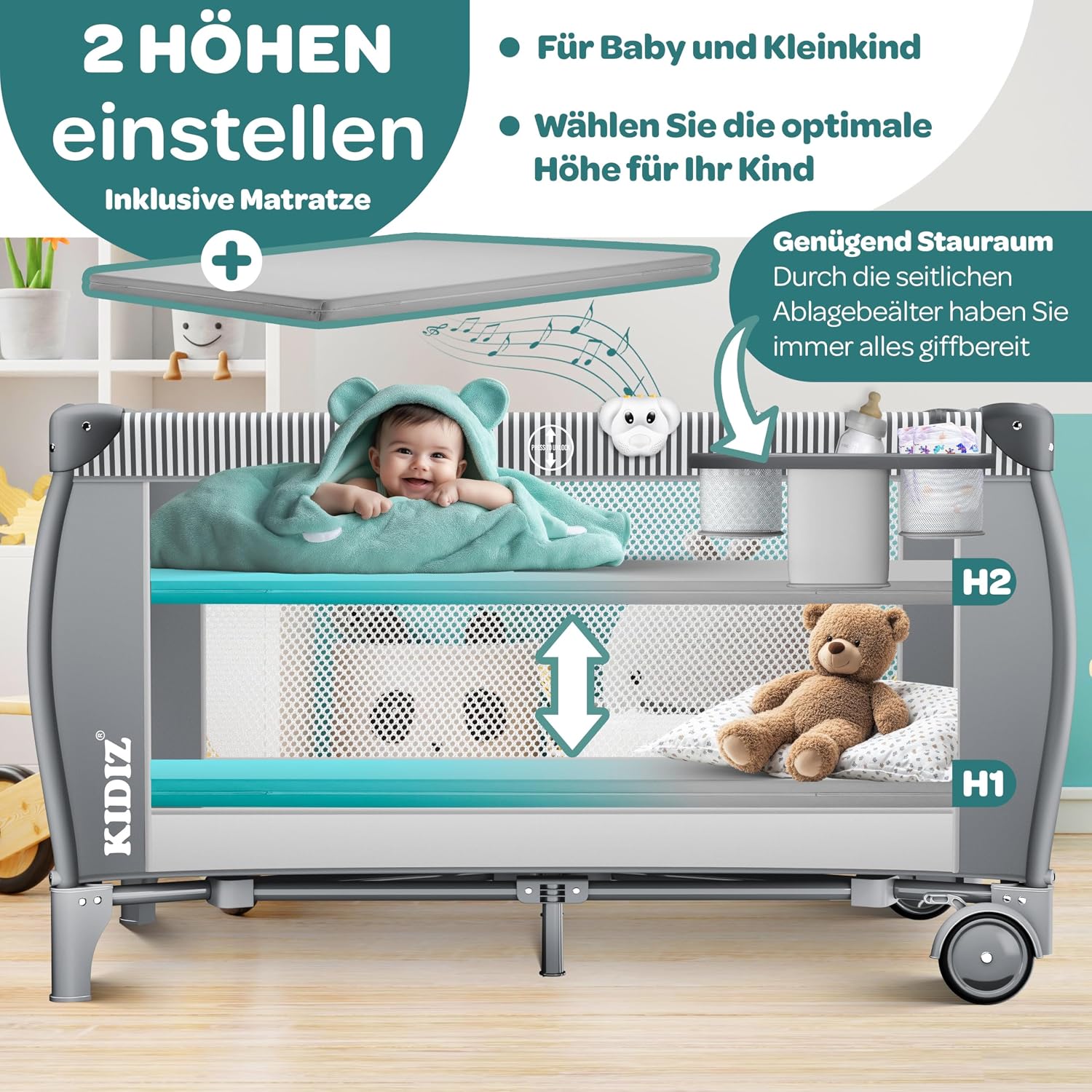 Detalle de Kidiz Babybett 120x60 Reisebett klappbar