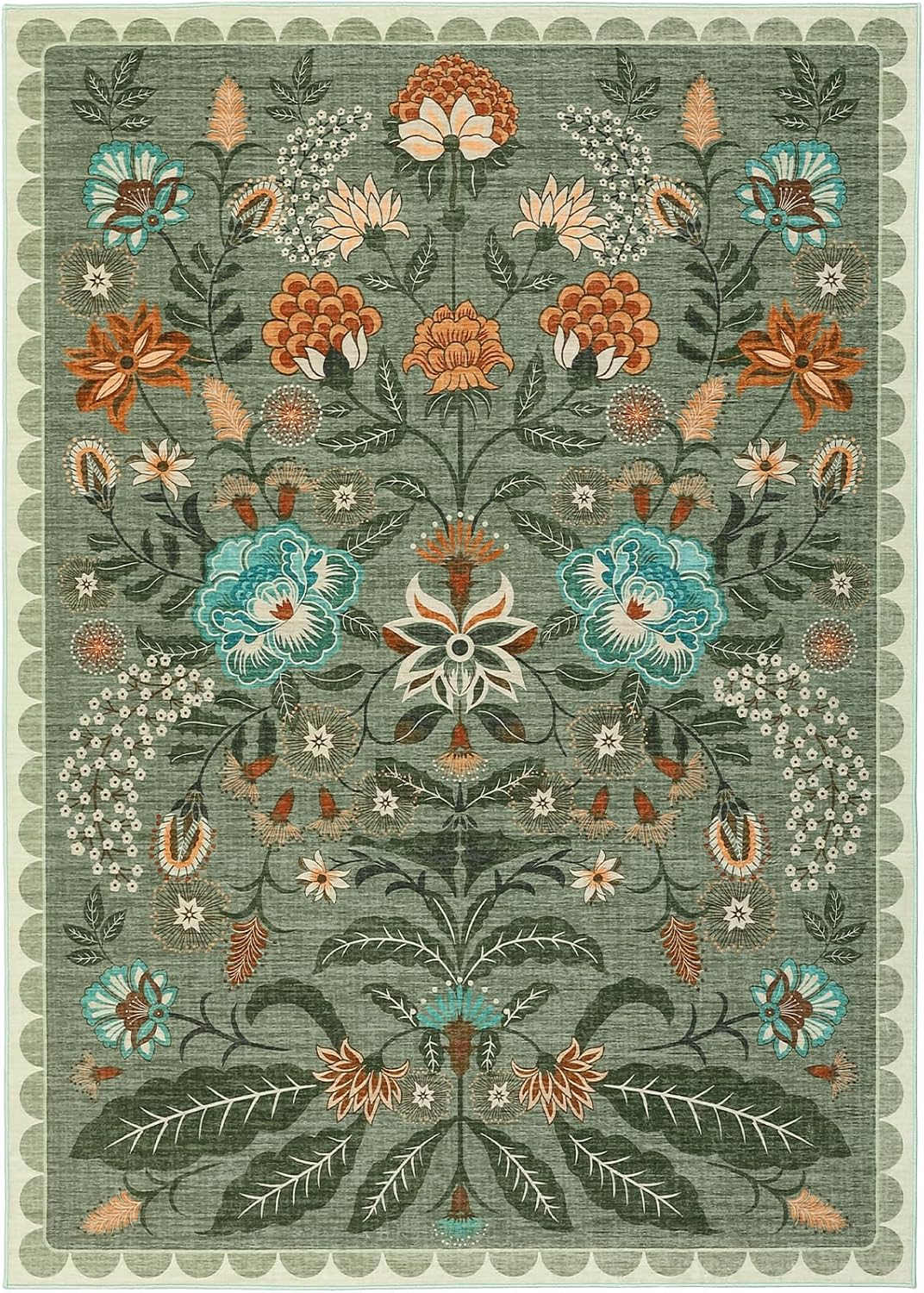 Detalle 2 de Garvee 8' x 10' Sage Green Washable Low-Pile Floral Area Rug