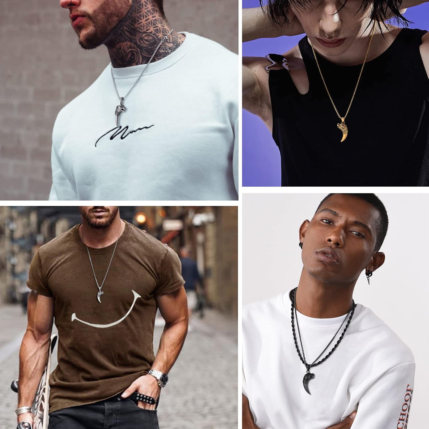 Thumbnail 1 de Collier PROSTEEL dent de loup pour homme en acier inoxydable 316L et plaqué or, chaîne ajustable 55 cm
