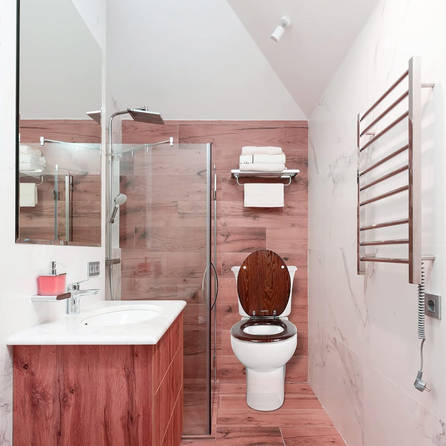 Thumbnail 5 de Angel Shield Natural Wooden Toilet Seat with Zinc Alloy Hinges (Dark Walnut) – Easy-clean, anti-pinch design