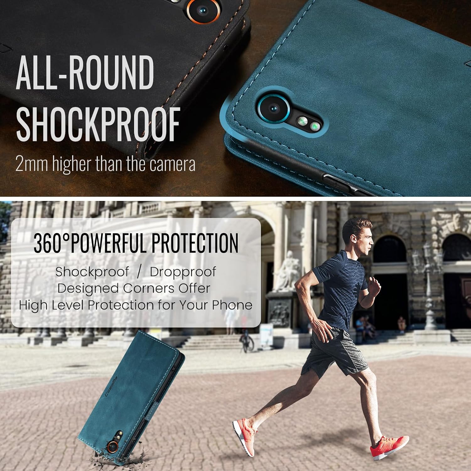 Detalle 2 de Phernykas Lederhülle für Samsung Galaxy XCover 7 – Flip Case mit Kartenfach, Magnetverschluss und Standfunktion (Blaugrün)