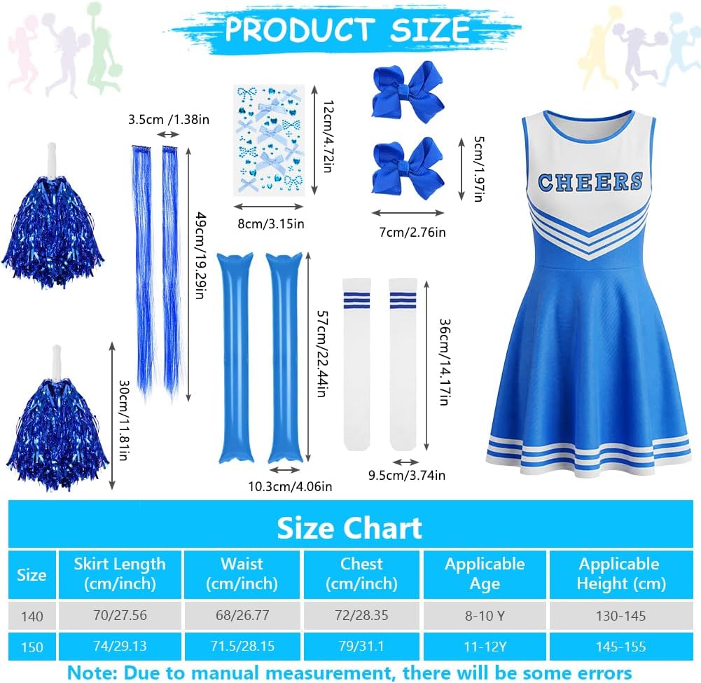 Thumbnail 1 de AYBUY cheerleaderkostuum voor meisjes, 11-delige set in rood en blauw