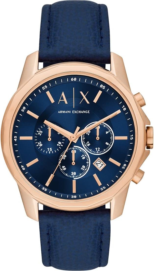 Detalle de Armani Exchange Uhr für Herren – Blaues Zifferblatt, Edelstahlgehäuse, Quarz-Chronograph, 50 m Wasserfest