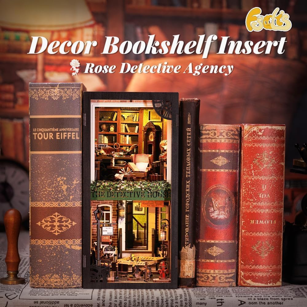 Detalle de Fsolis Book Nook Kit Rose Detective Agency — 3D Wooden Puzzle Miniature House for Adult DIY
