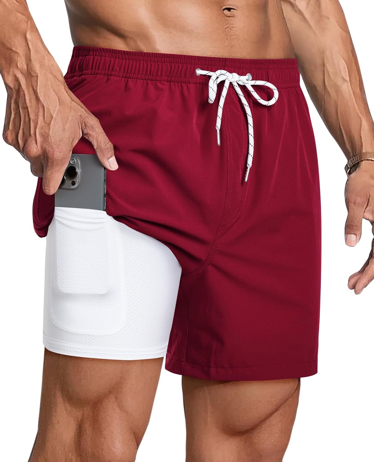 Thumbnail 6 de Gleeease 5inch Mens Swim Trunks: 2-in-1 Compression Liner, Quick-Dry with Zipper Pockets