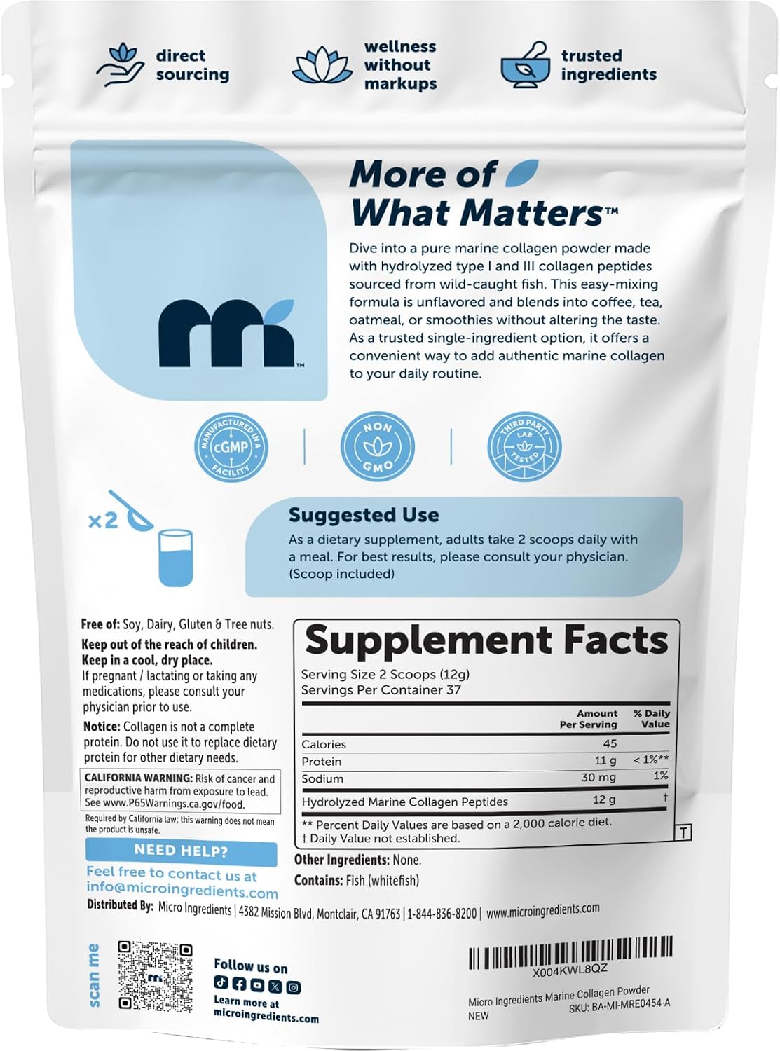 Thumbnail 6 de Micro Ingredients Marine Collagen Powder, 1 Pound, Unflavored Hydrolyzed Fish Peptides