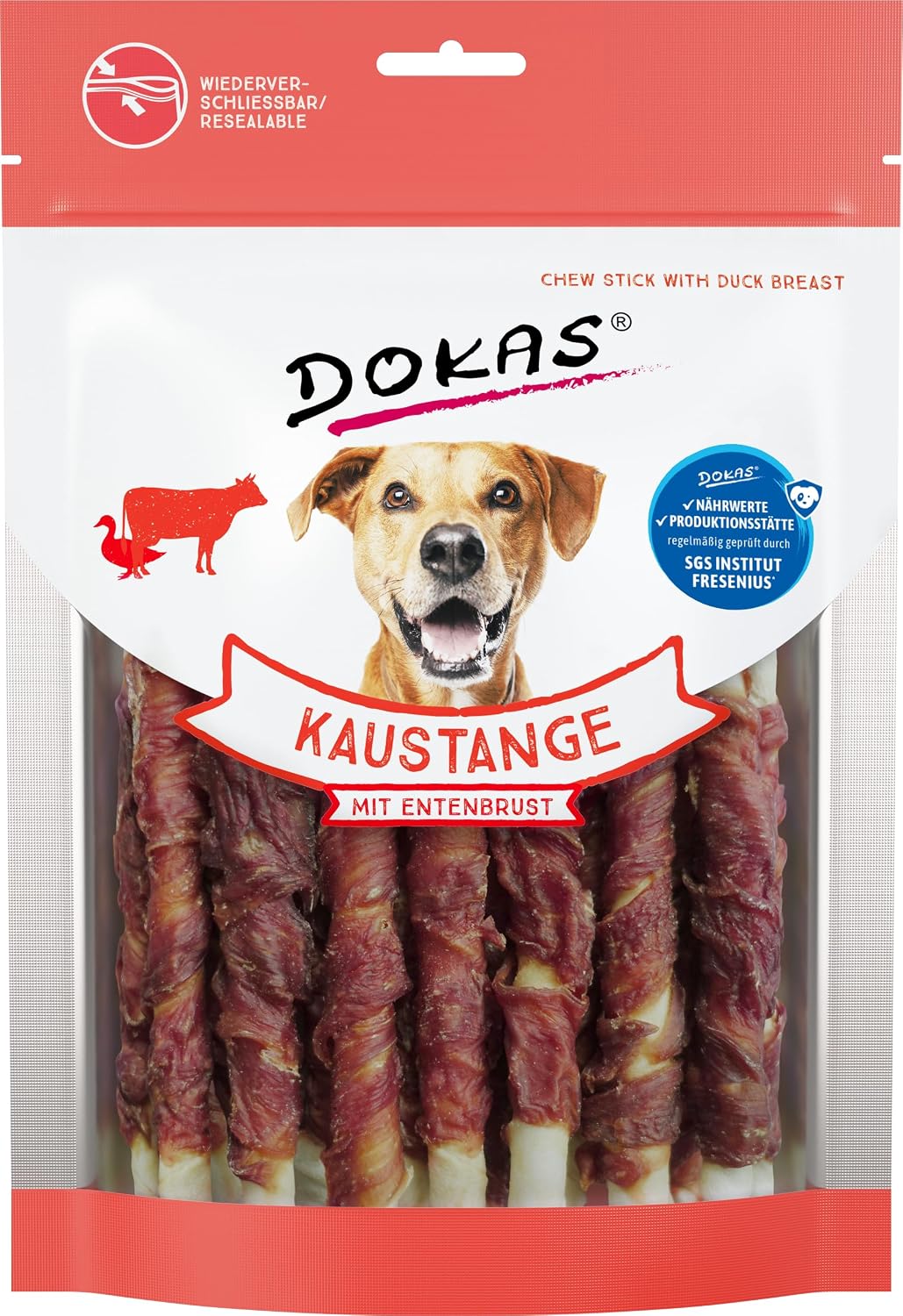 Detalle de DOKAS Kaustange mit Entenbrust – Getreidefreier Premium-Kausnack für Hunde, 9 x 200 g