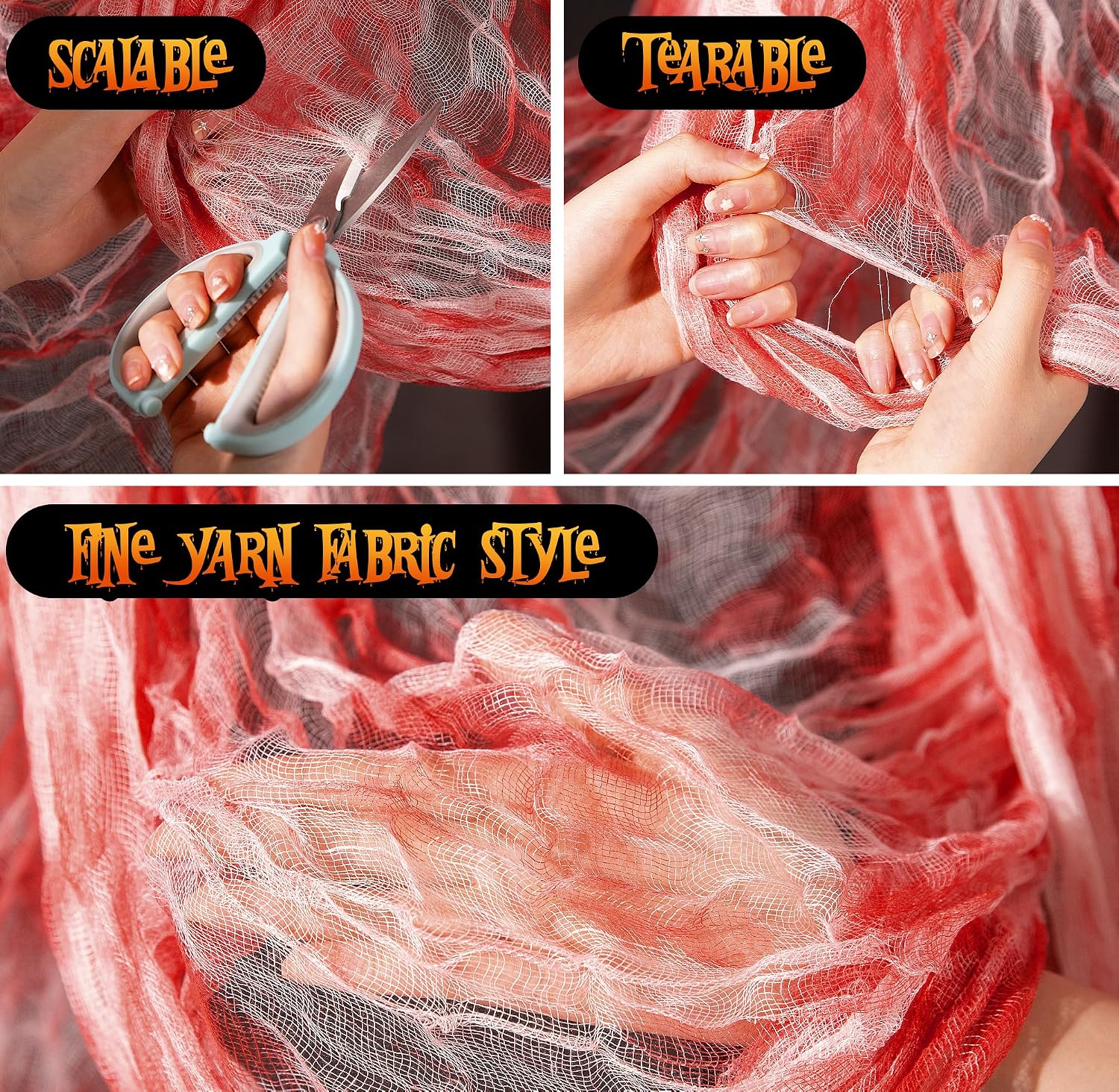 Detalle de RunNico RunNico01 Halloween Creepy Cloth, Red Stretch Gauze, 400 x 85 in