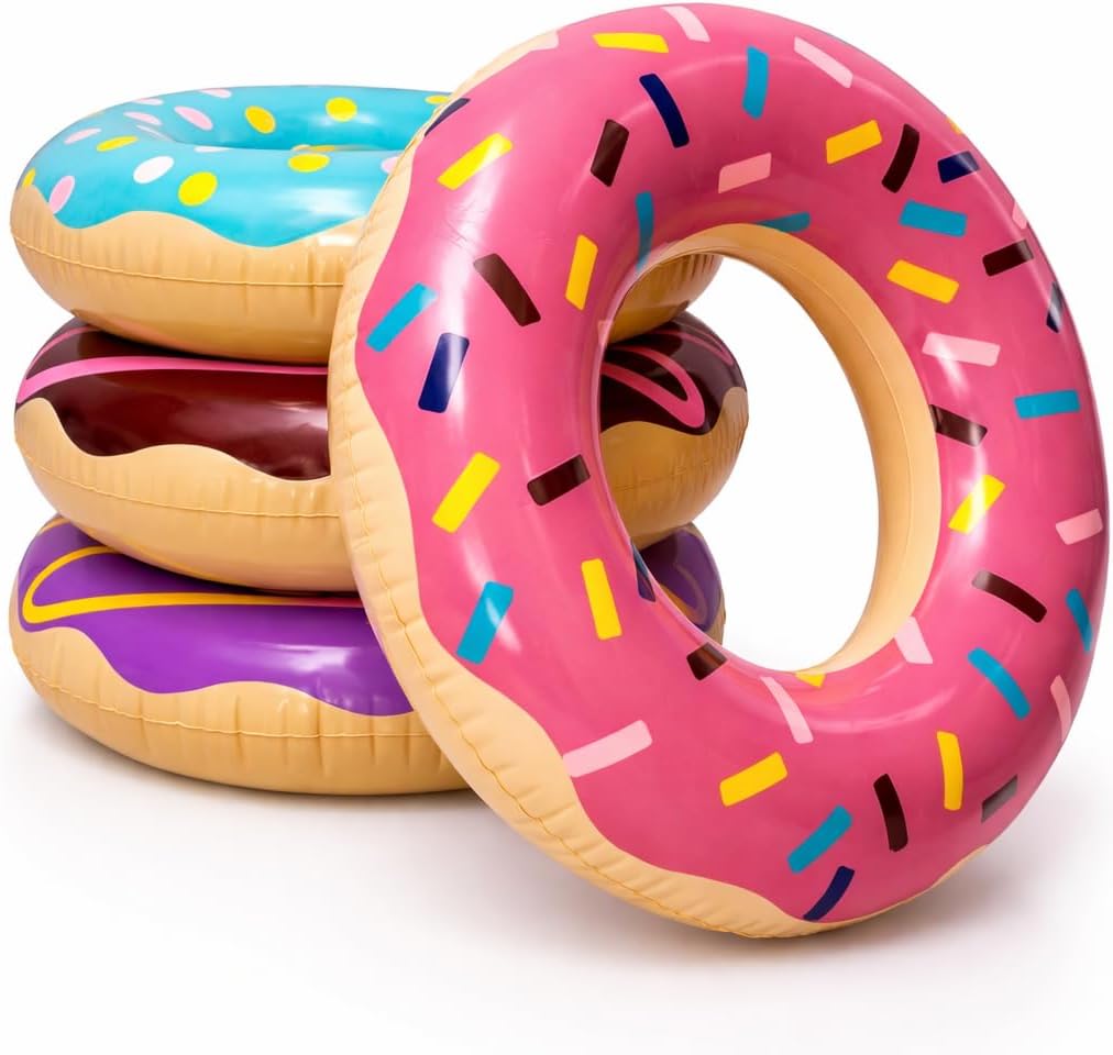 Detalle de 4E's Novelty 4 Pack Donut Pool Floats – 30 inch Inflatable Donuts for Kids & Adults