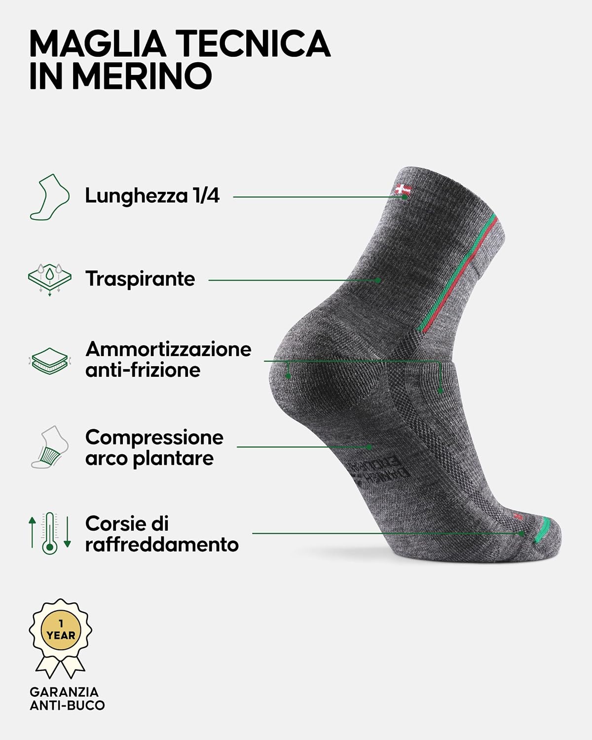 Detalle 2 de DANISH ENDURANCE Calze Merino ciclismo 2 paia