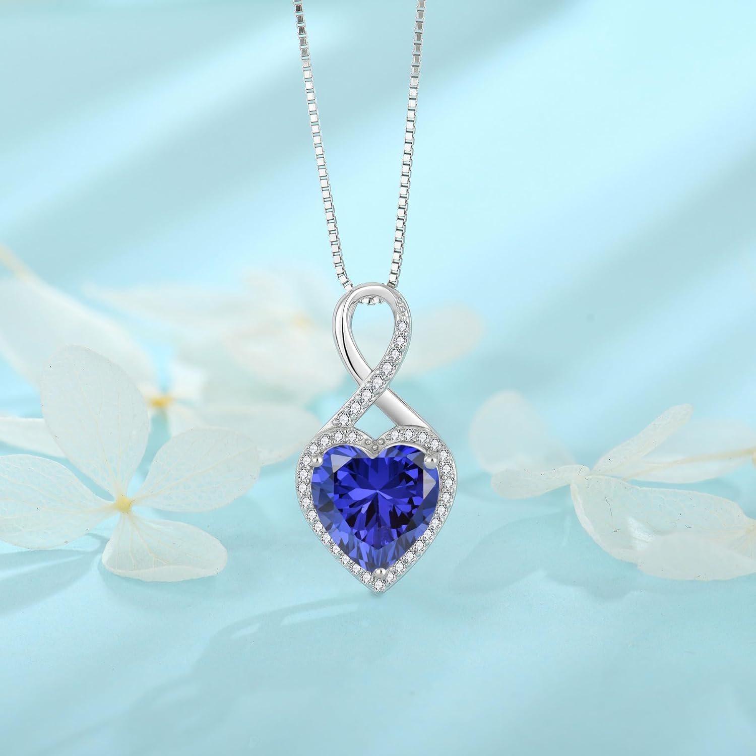 Thumbnail 2 de FJ Unendlichkeit Kette Damen 925 Sterling Silber Herz mit Geburtsstein & Unendlichkeitssymbol