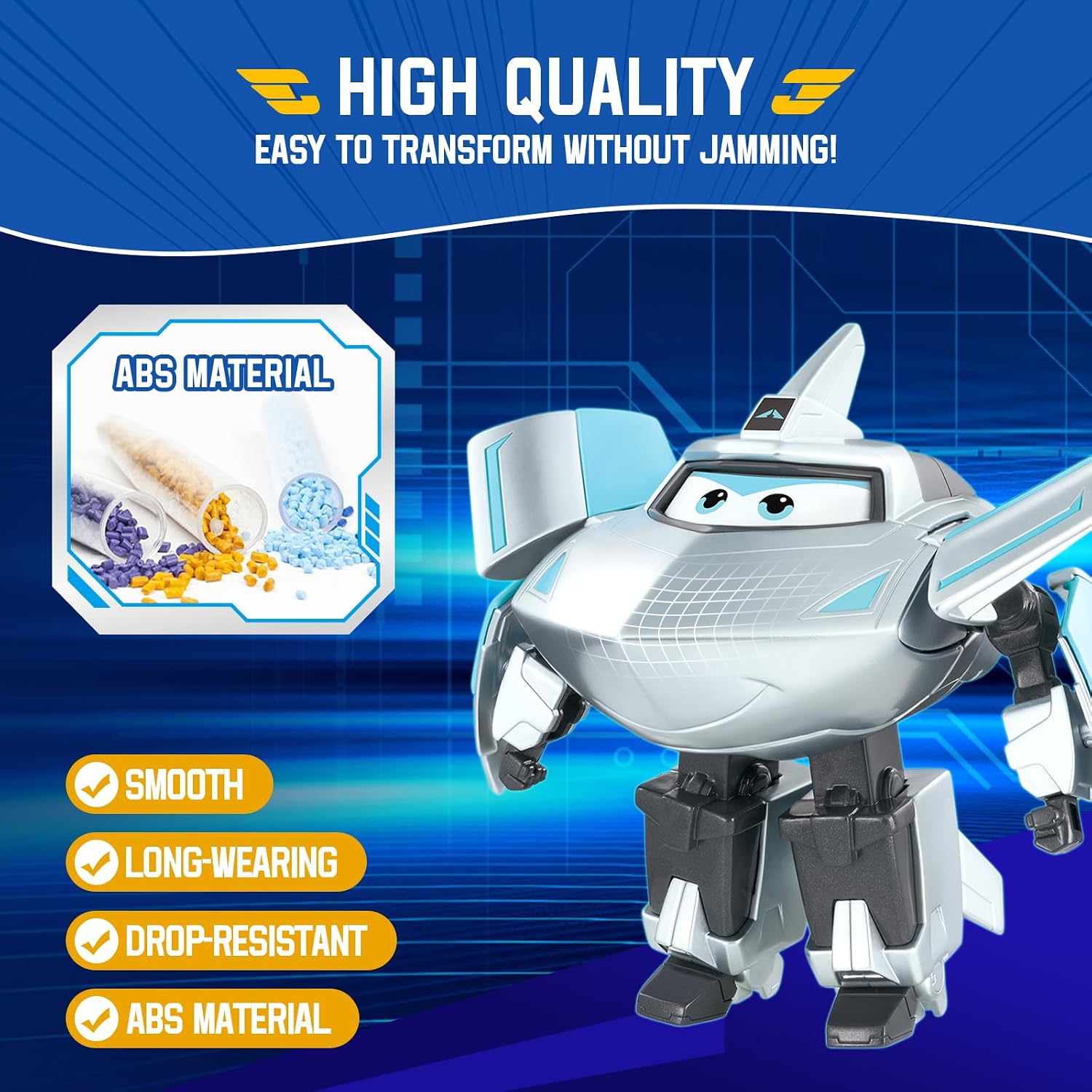 Detalle de Super Wings Transformations-Flugzeug „Traver“ (ca. 12,7 cm) – 2-in-1 Spielzeug-Flugzeug & Roboterfigur für Kinder ab 3 Jahren, Silver