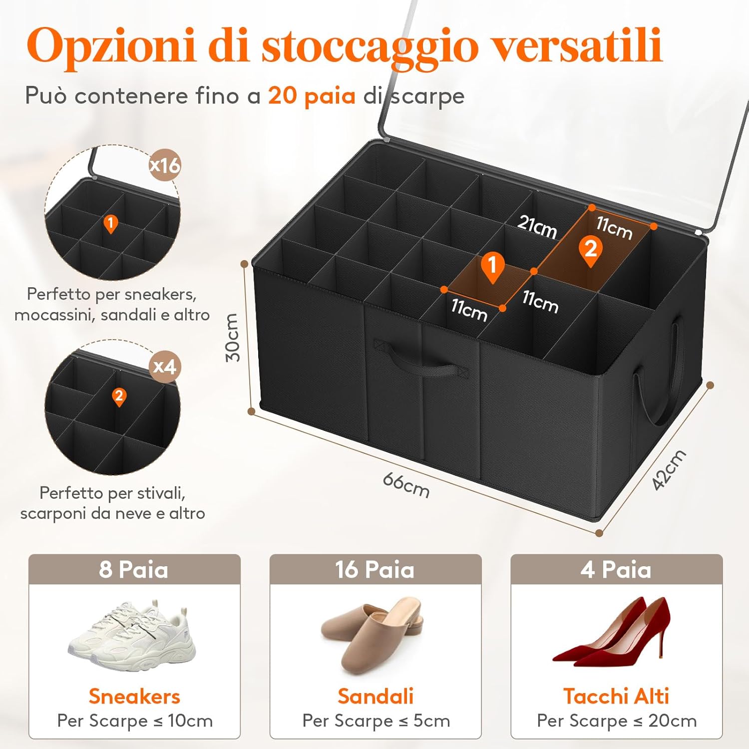 Thumbnail 1 de Lifewit Grandi Scatole Porta Scarpe 10-20 Paia | Organizer Pieghevole con Coperchio Trasparente, Nero