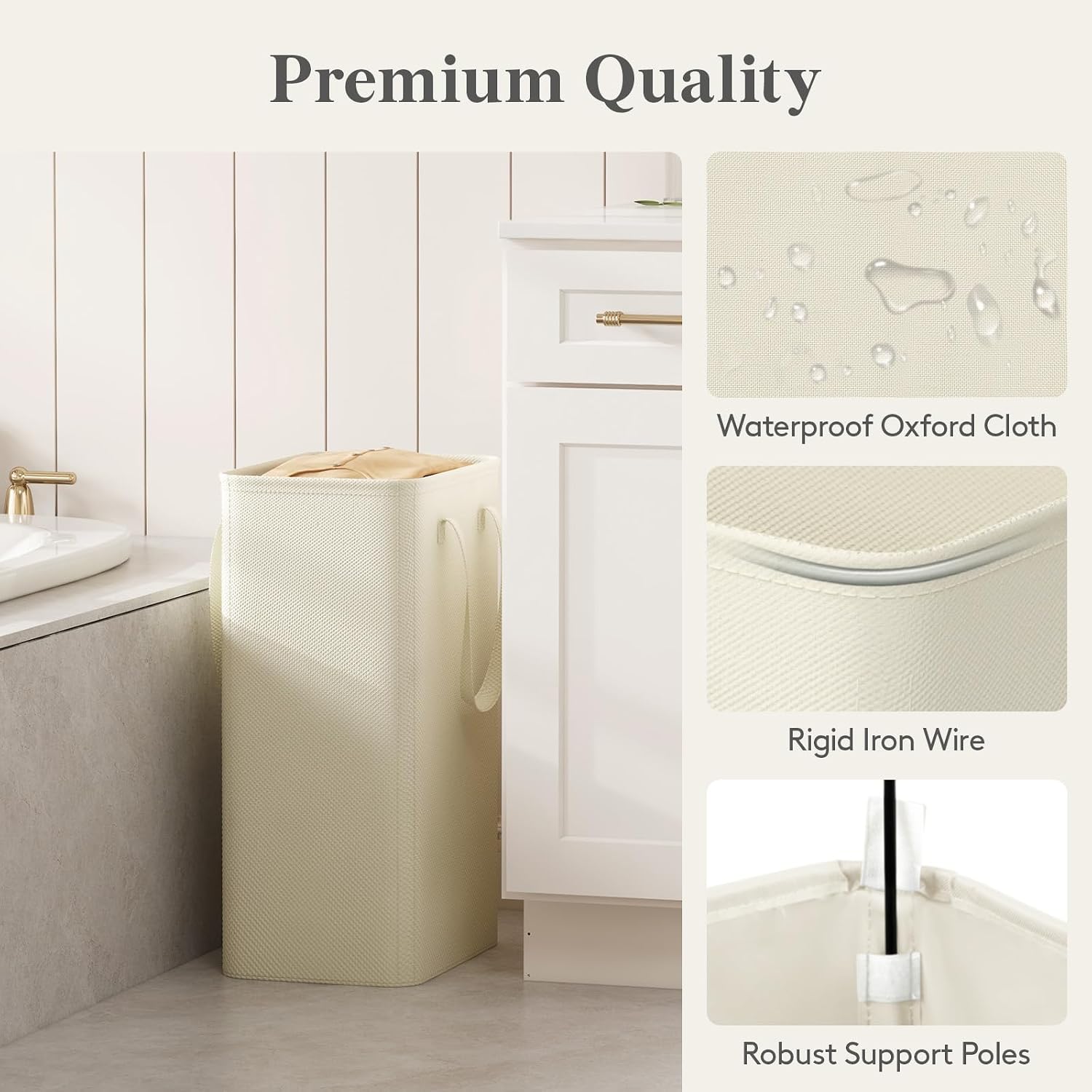 Detalle de Lifewit 25084 50L Slim Laundry Hamper, Foldable with Handles, White