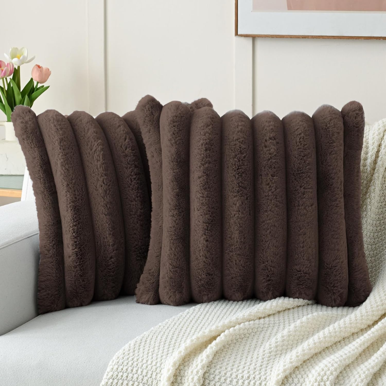 Detalle de CYCMACO Lot De 2 Housse De Coussin 45x45 en Velours et Fausse Fourrure Double Face