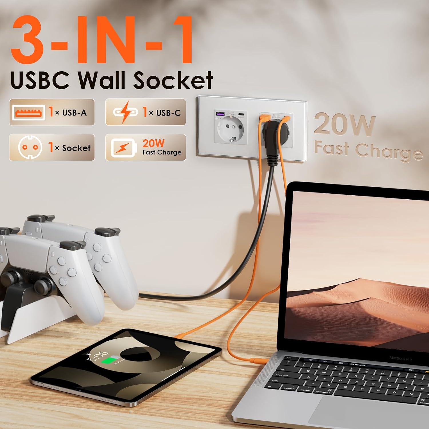 Detalle 2 de BSEED Enchufe Schuko con Cargador USB C 20W