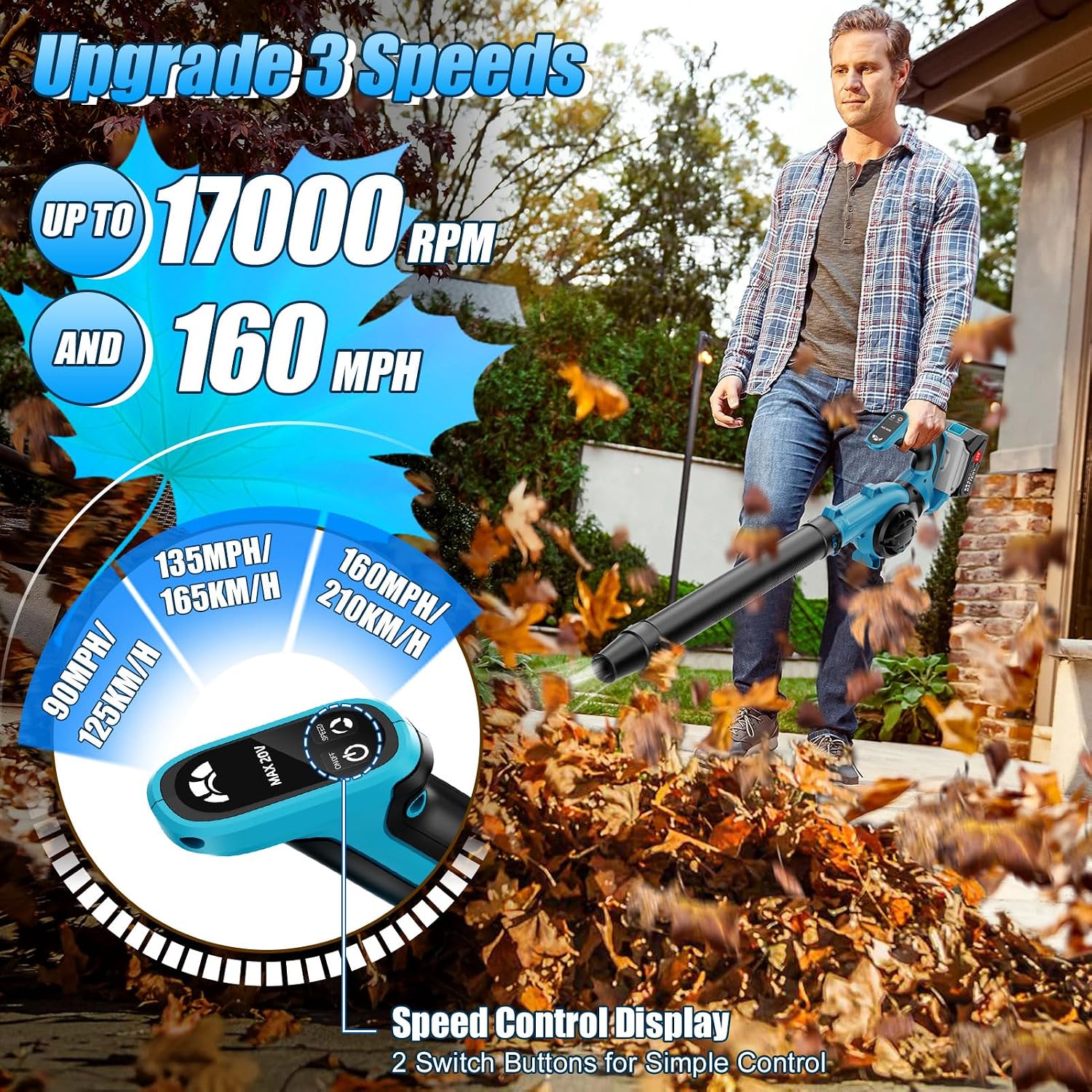 Detalle 2 de Leaf Blower Cordless 2ร3000mAh, 210 km/h ๐